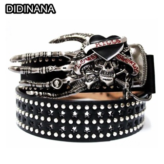 Skull Rivet Rhinestone Belt Western Cowgirl Bling Studded Design Belt Y2K Black Hip Hop PU Leather