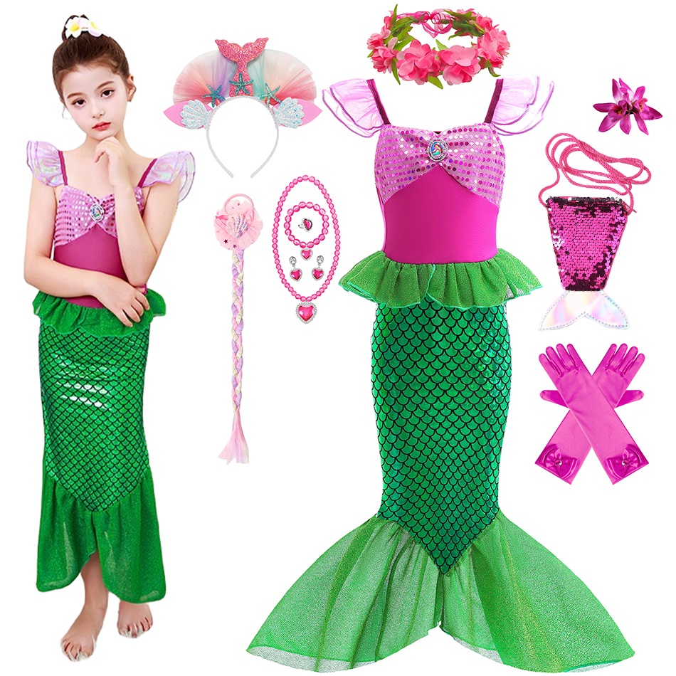 CostumesGirl Fishtail Dress 2-10Yrs Kids Halloween Party Mermaid ...