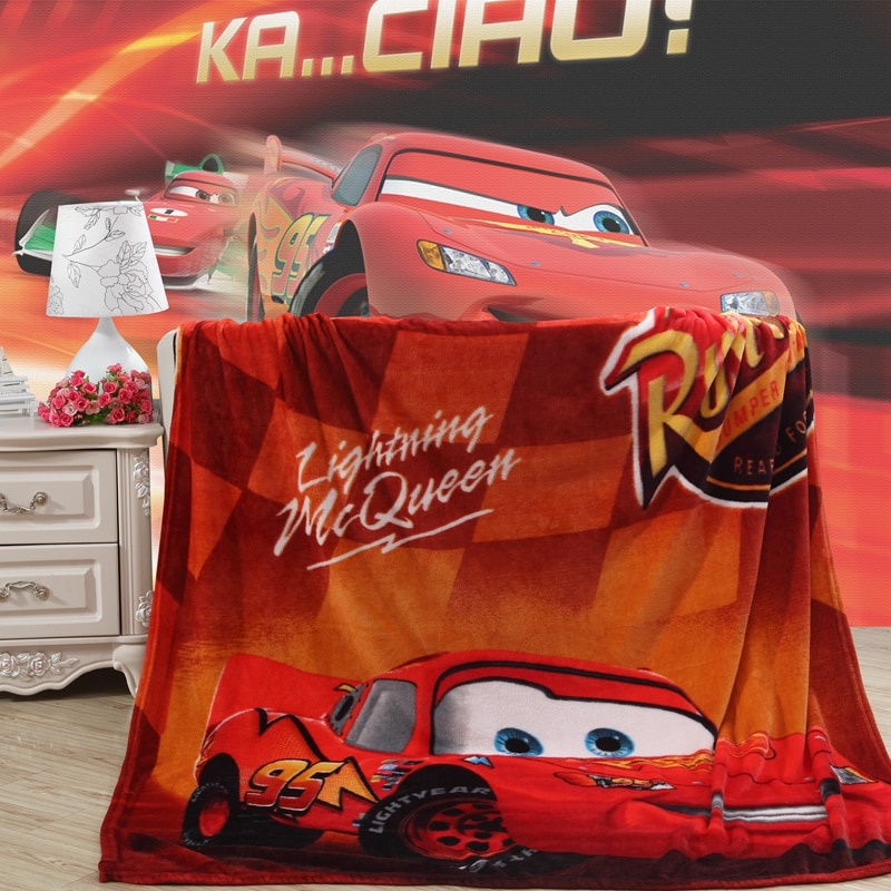 Disney Lightning McQueen Car Plush Queen Size Blanket on Bed / Sofa / Plane Flatsheet Bedding T