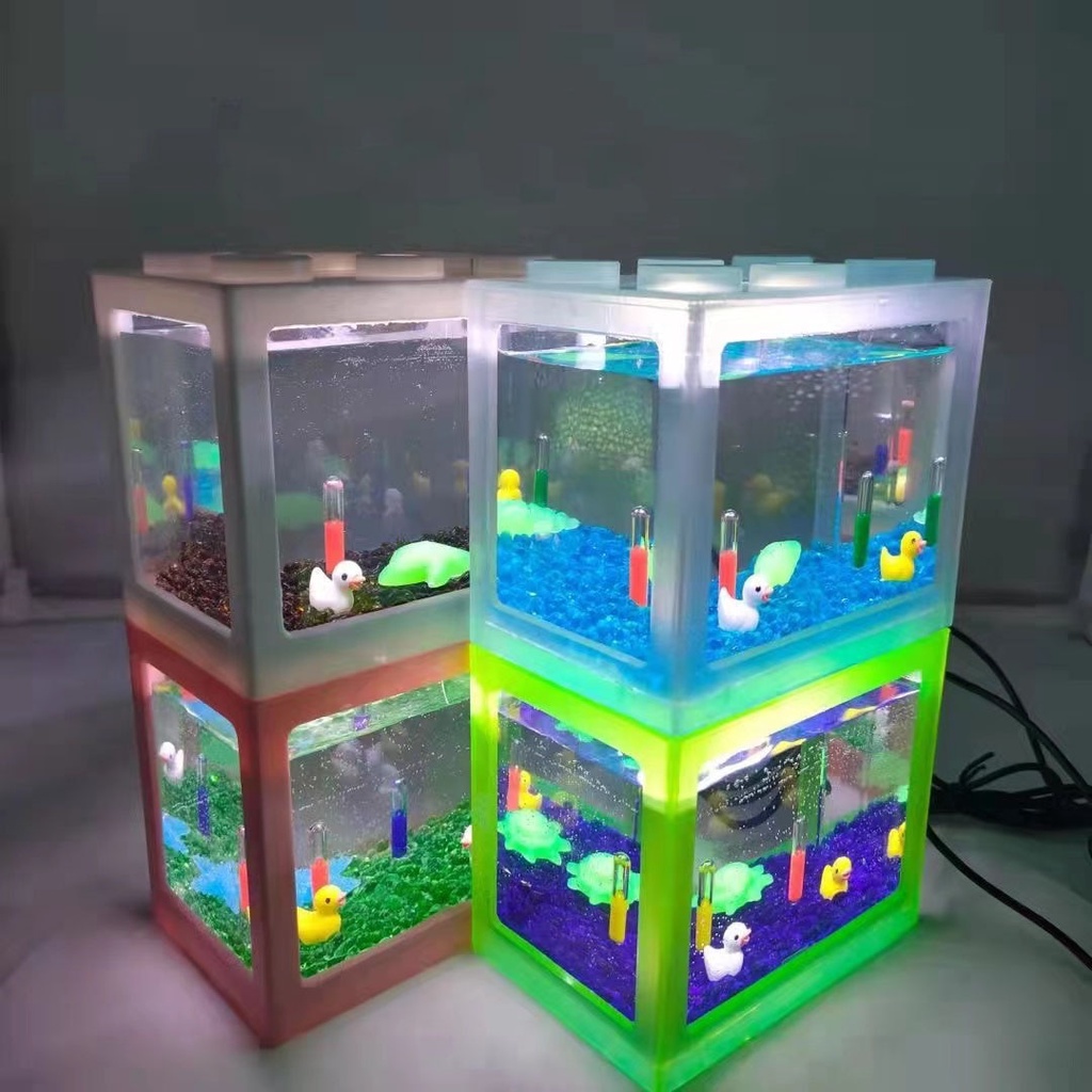 ۩Mini Blocks Aquarium USB Fish Tank With LED Lamp Light Aquarium