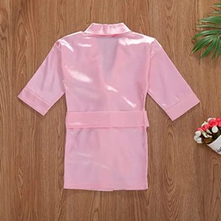 ⊰baby Girl Solid Color Pajamas Silk Satin Gown Sleepwear Plain Kimono 