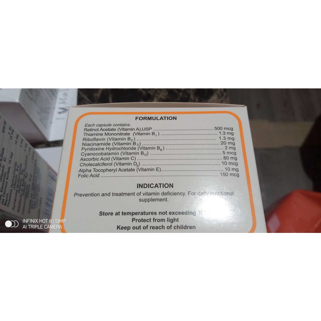 MULTIVITAMINS (MYREVIT) 100 CAPSULES IN A BOX Folic Acid Vit A B C D