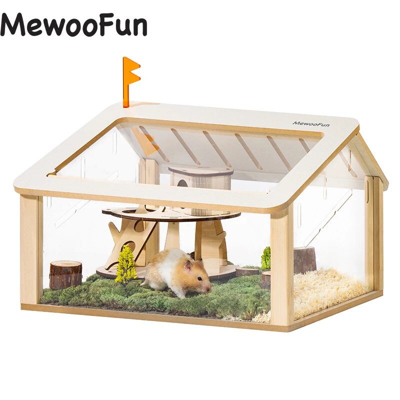 MEWOOFUN Wooden Hamster Cage Small Animal Acrylic Eco Friendly Hamster Cage with House Bed High Qual Shopee Philippines