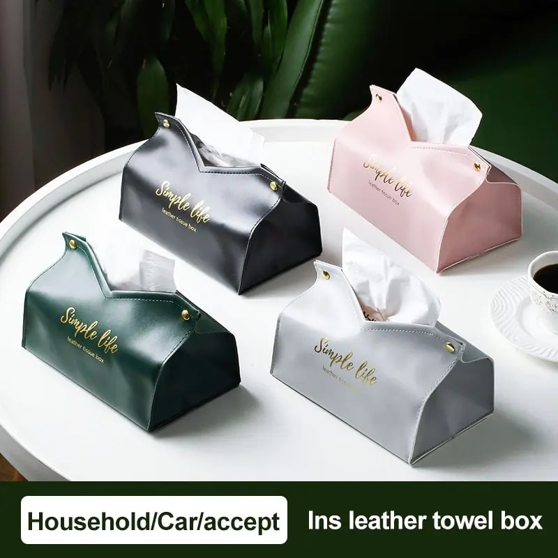★Black Pink Nordic Luxury Leather Tissue Box for Paper Handkerchiefs ...