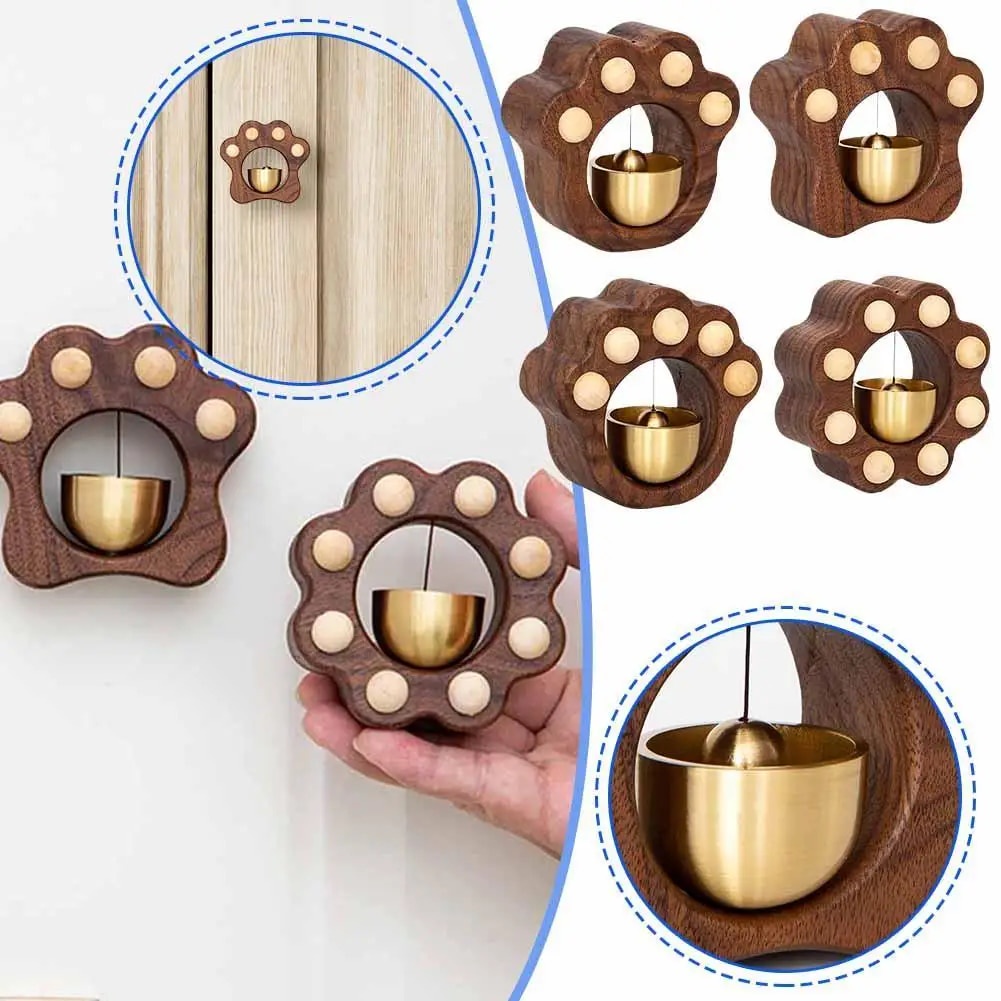 ☁Japanese Wood Door Bell Kawaii Cat Paw Doorbell Wind Chime Wireless