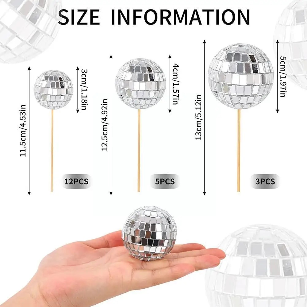 ☂Mirror Ball Cake Decoration Disco 70's 80 Retro Dance Topper Silver