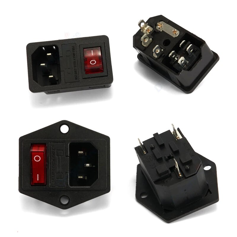 IEC320 C14 Electrical AC Socket 2 pin socket mount 3 pin red LED 250V ...