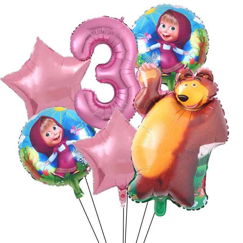 6in1 Masha Bear Balloon Set with Big Number Balloons | Sold per pack ...