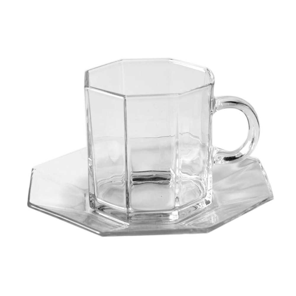 HSR Luminarc Octime Glass Cup and Saucer 22cl Set 6 pairs Coffee Tea