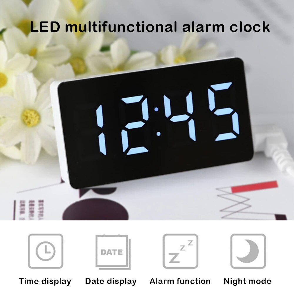 LED Mirror Table Clock Digital Alarm USB Alarm Snooze Display Time ...