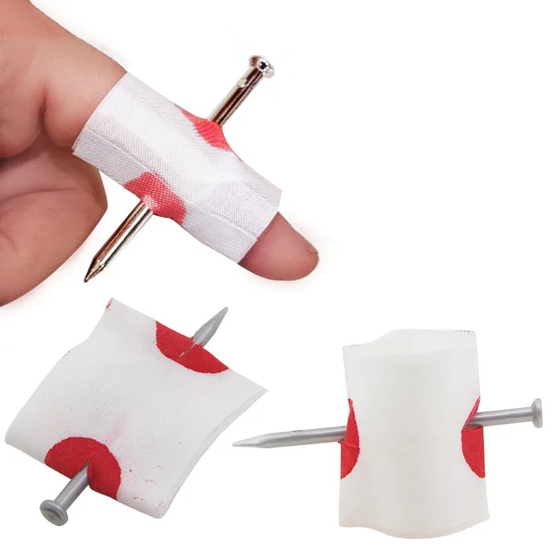 thumbnail image 2 of ZONEWD Nail In Finger Prank, Funny Prank Prop Fake Finger Through Nail Prank Toys, Halloween Blood Bandage Mummy Bandage Wrap 2 of 13