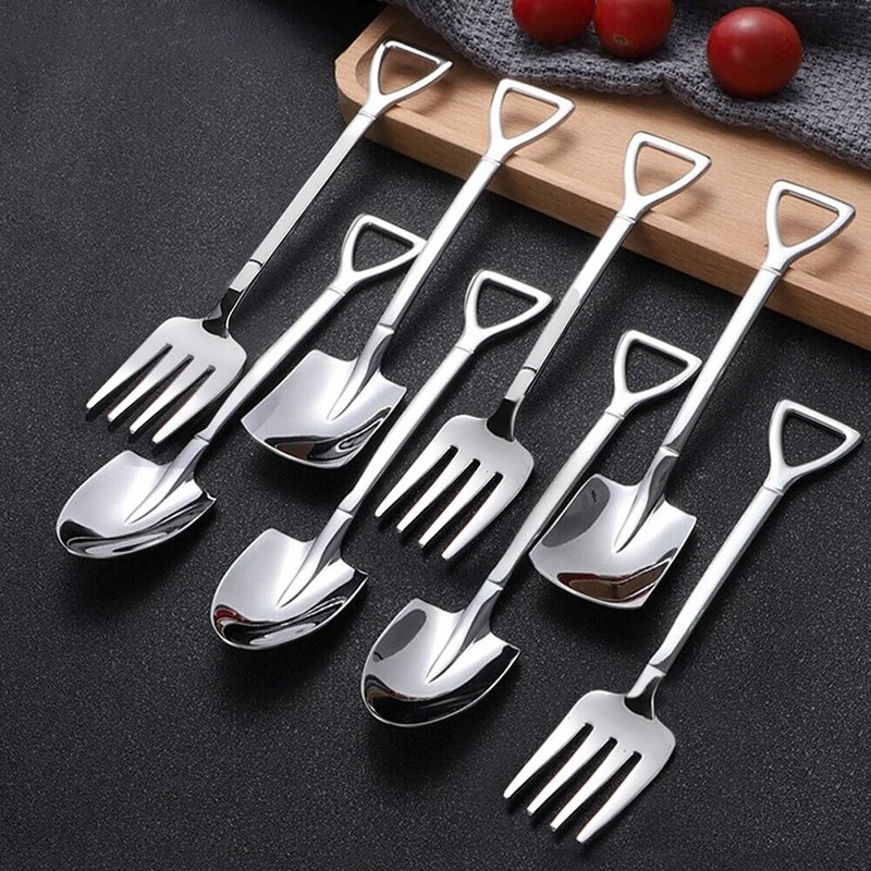 4pcs Coffee Spoon Cutlery Set Stainless Steel Retro Iron Shovel Ice ...