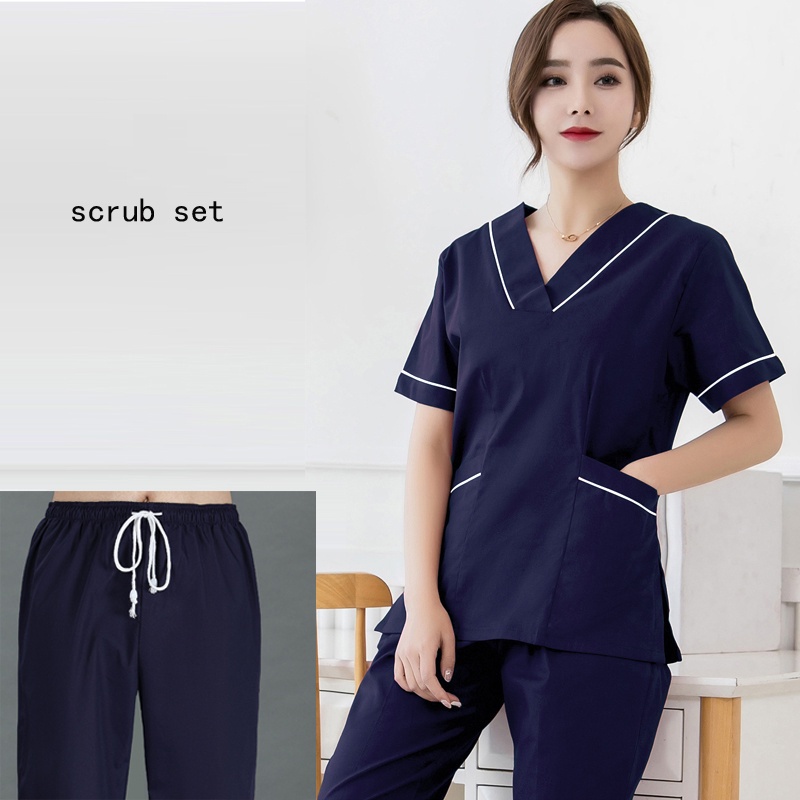 【In stock】S4XL Plus Size Women Scrub Set Fashion Medical Clothes Spa