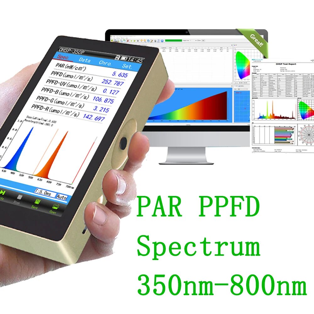 유PAR PPFD (Umol/m2/s) Quantum PAR Light Meter Analyzer Spectrometer OHSP350P HOPOCOLOR ♥