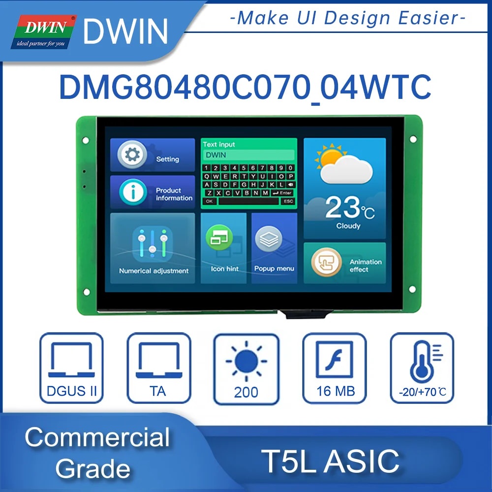 DWIN 7 Inch LCD Module 800*480 RS232/TTL HMI Commercial Touch Panel ...