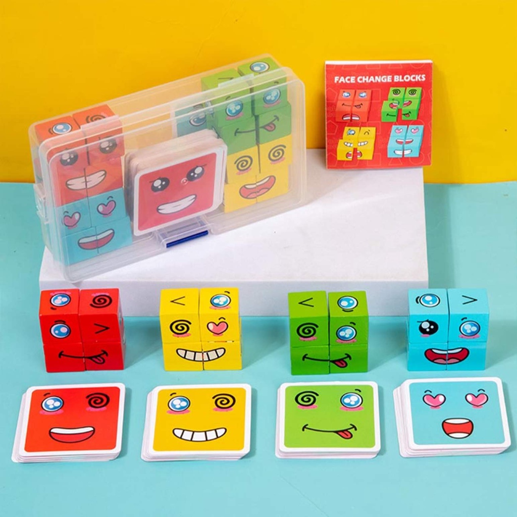 Cube Face Changing Building Blocks Board Game Wood Puzzle Montessori ...