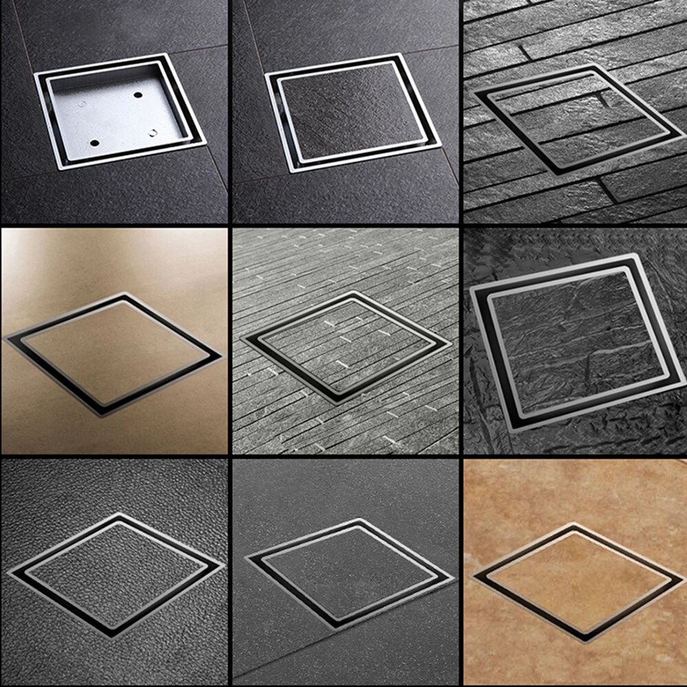 Solid Brass Square Shower Floor Drain with Tile Insert Grate Removable ...