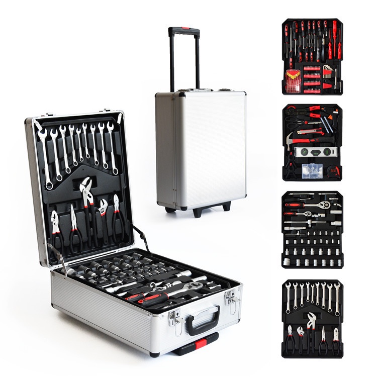 186piece tool set kit with pullalong suitcase and aluminum box four