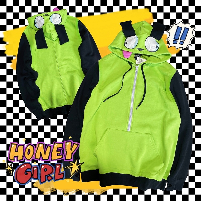 34q Anime Invader Zim Cosplay Costume Coat Alien Zim Gir Doom Hoodies Jacket Hooded Zip Up Pul 5114