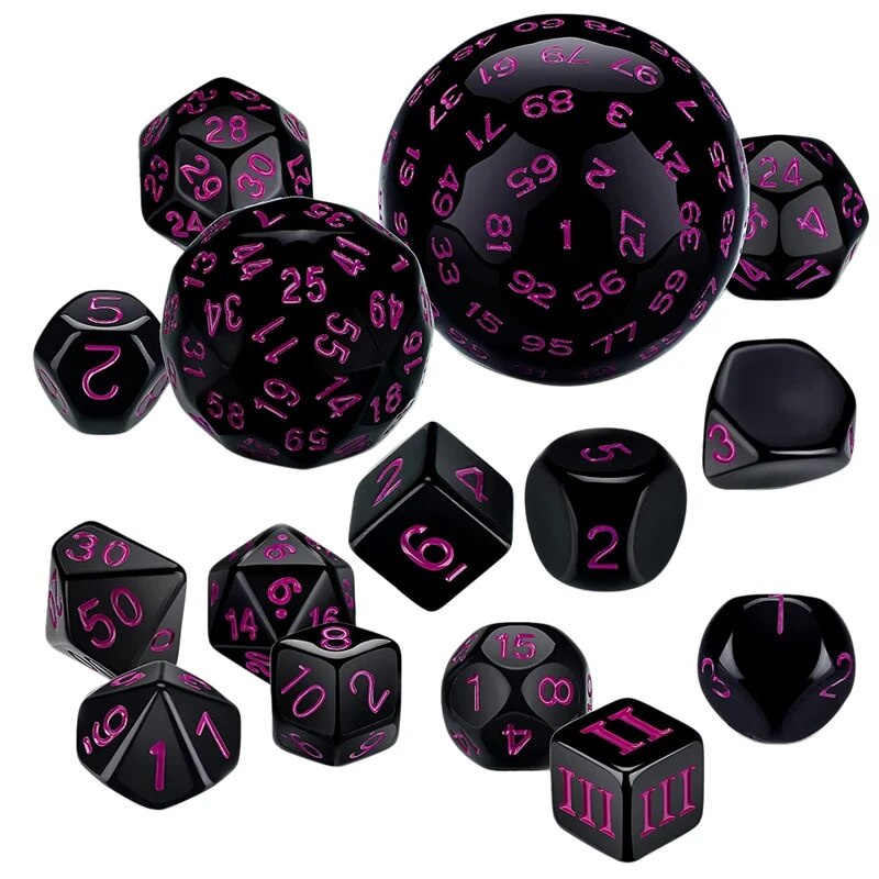 02h 15Pieces Complete Polyhedral DND Dice Set D3-D100 Spherical RPG ...