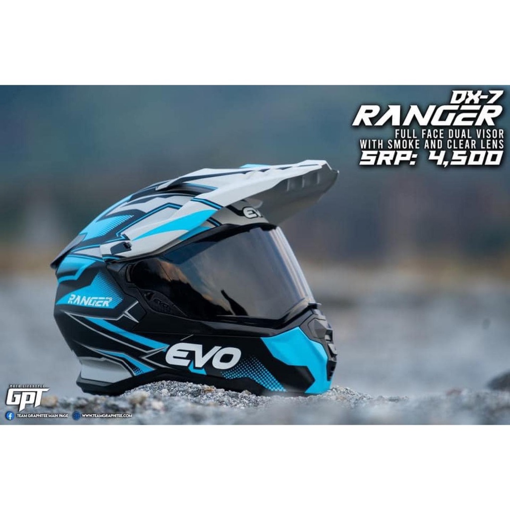 EVO DX7 RANGER Dual Sport Full Face Helmet with Free Clear Lens