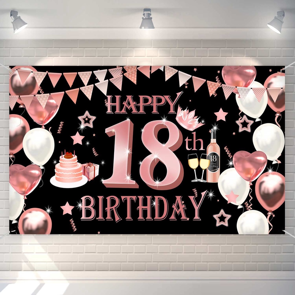 18th Birthday Decoration Backdrop Banner Rose Gold Background 180cm x ...