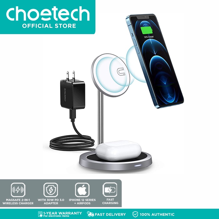 CHOETECH Magnetic Wireless Charger 2in1 MagSafe Charger Fast Wireless ...