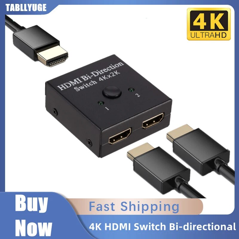 ★4K HDMI Switch 2 Ports Bidirectional HDMI Switcher HD 4K 3D HDR HDCP