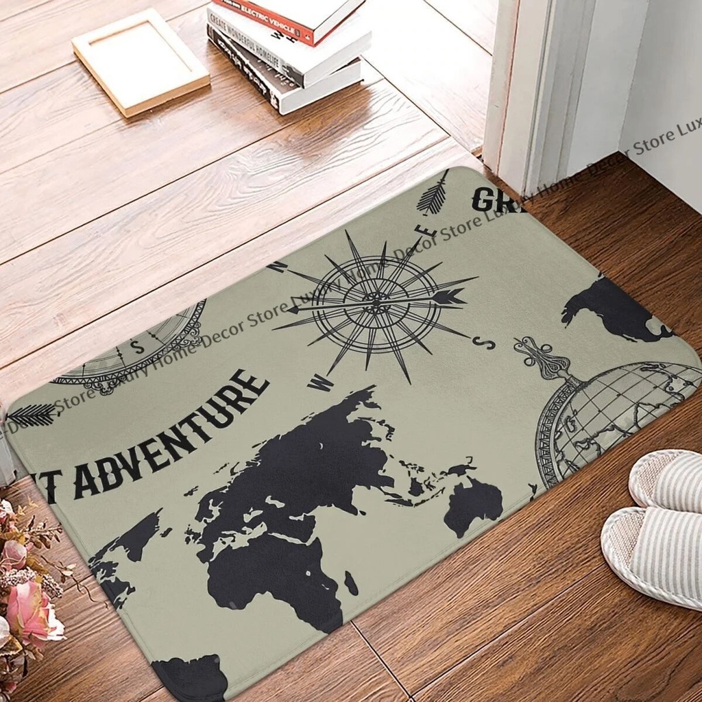 ♜non-slip Doormat Living Room Mat Seamless Pattern Globe Compass World 