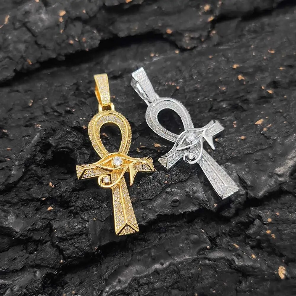 Ancient Egyptian Amulet Anka Cross Bling CZ Stone 18k Gold Color Plated ...