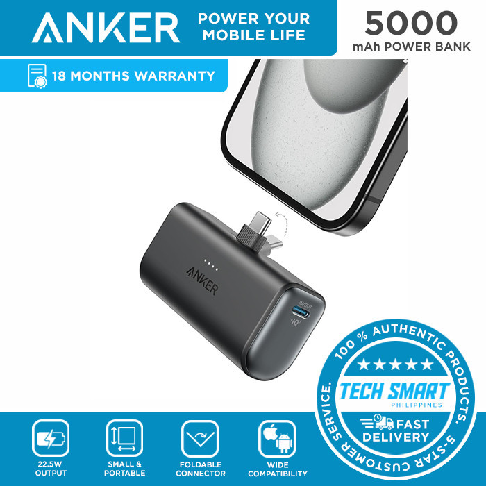 Anker Nano Power Bank With Built In Foldable Usb C Lightning Connector 5000mah Portable 6393