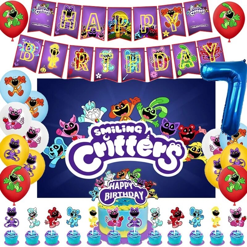 ☭Smiling Critters Birthday Party Supplies Balloon Banner Backdrop Cake ...