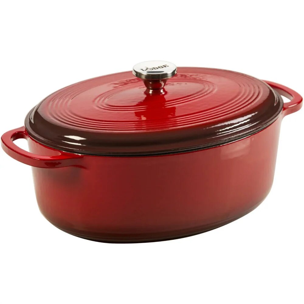 Cast Iron 7 Quart Enameled Dutch Oven, Red Multicooker Korean Pot