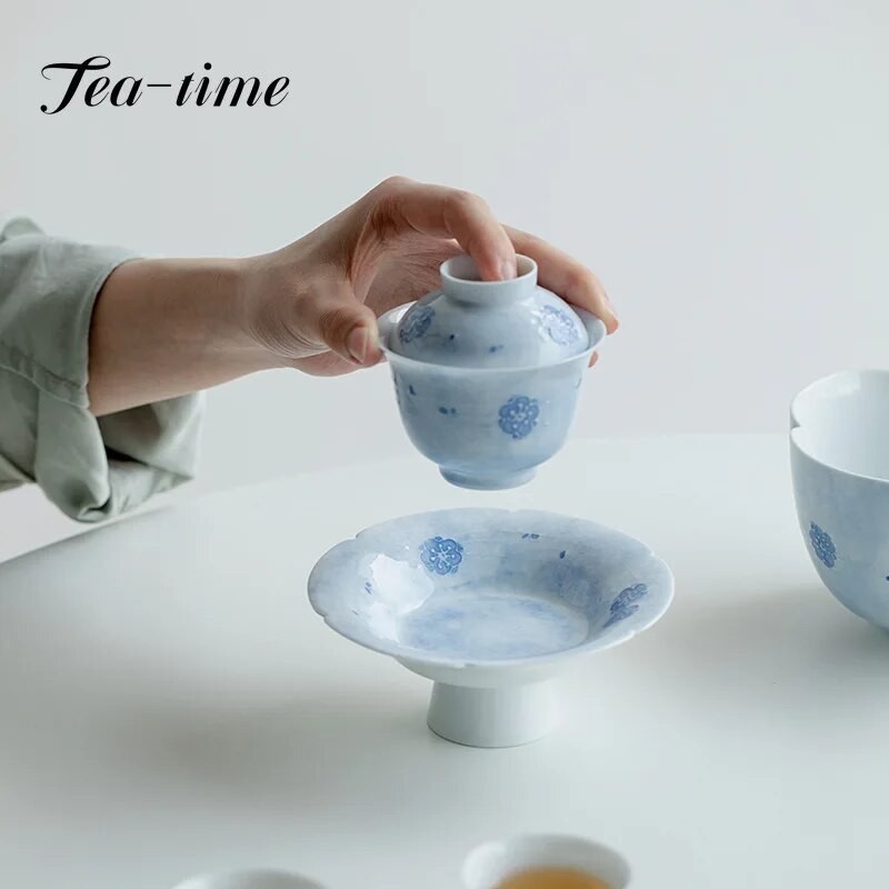 high quality Teapot Handpainted Blue High Blossom Fog Ceramic Foot Tray ...