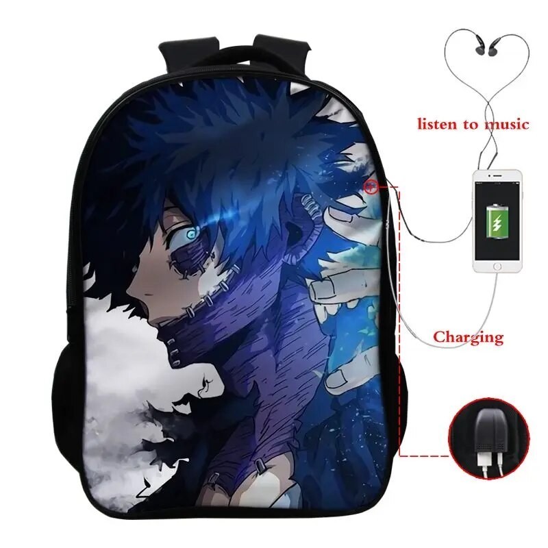939 Anime My Hero Academia Dabi Backpacks for School Girls Boys Usb