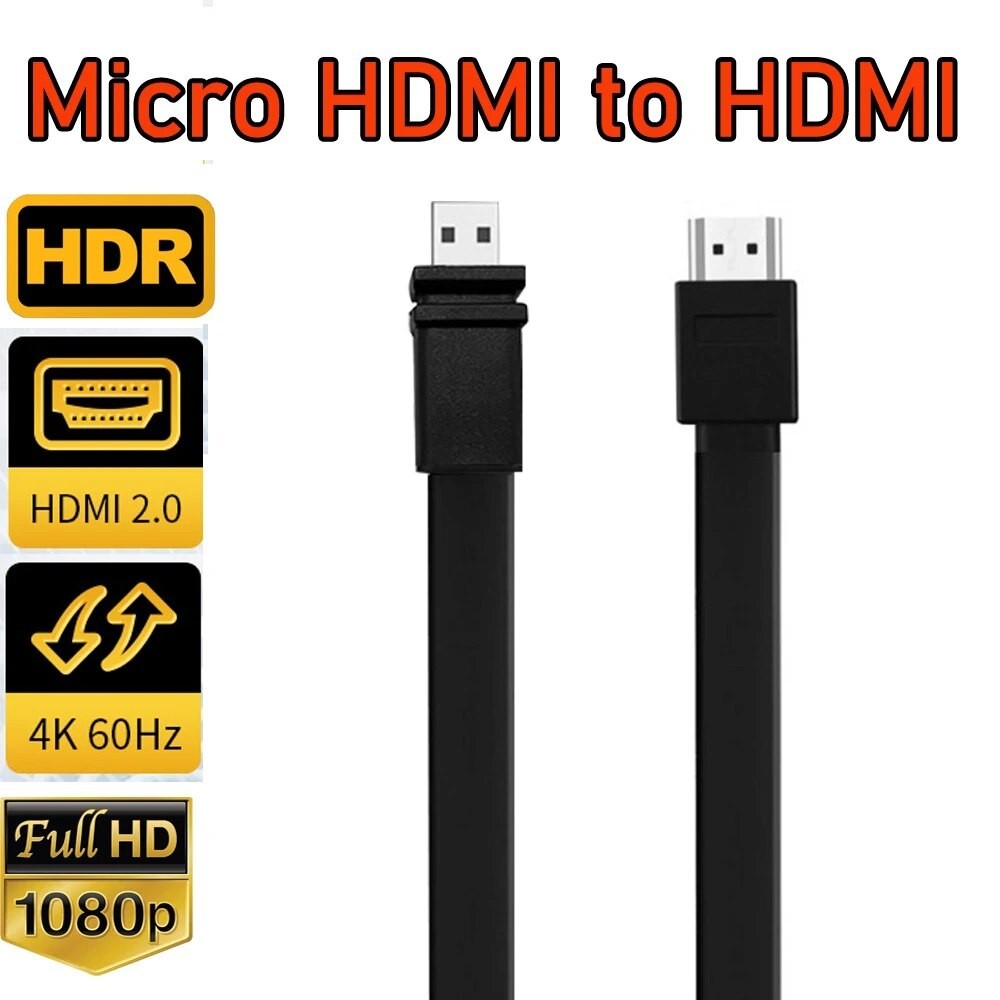 Cable Adaptador Micro HDMI A HDMI 4K 60Hz Para GoPro Y Cámaras - 6 Pies (1.8m) Con Conectores Dorados