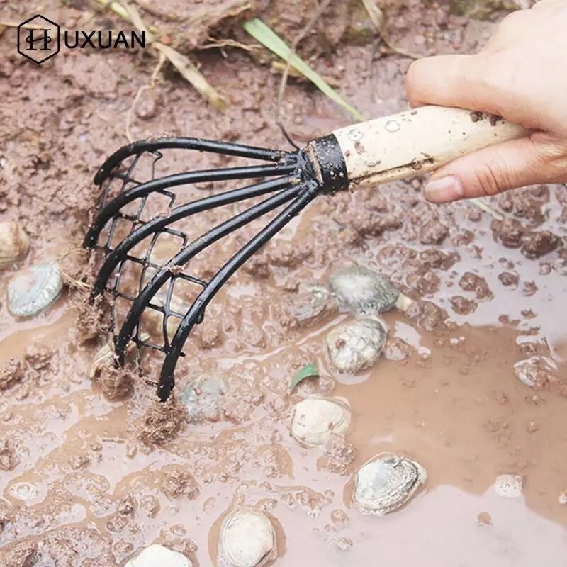 Clam Rake With Net 5 Claw Wood Handle Rake Shell Digging Tool Dig ...