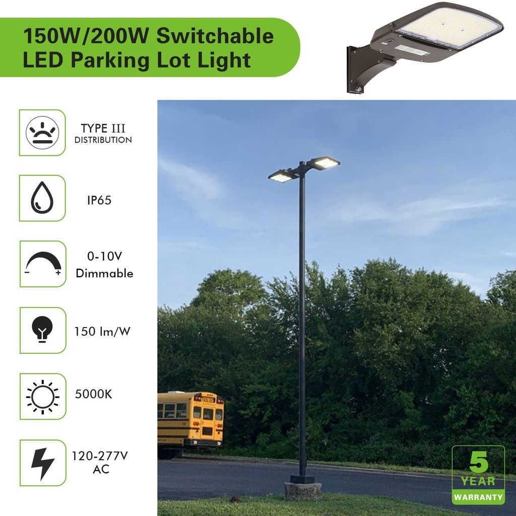 Arm Adjustable Mount LED Shoebox Light With Photocell Sensor Outdoor ...