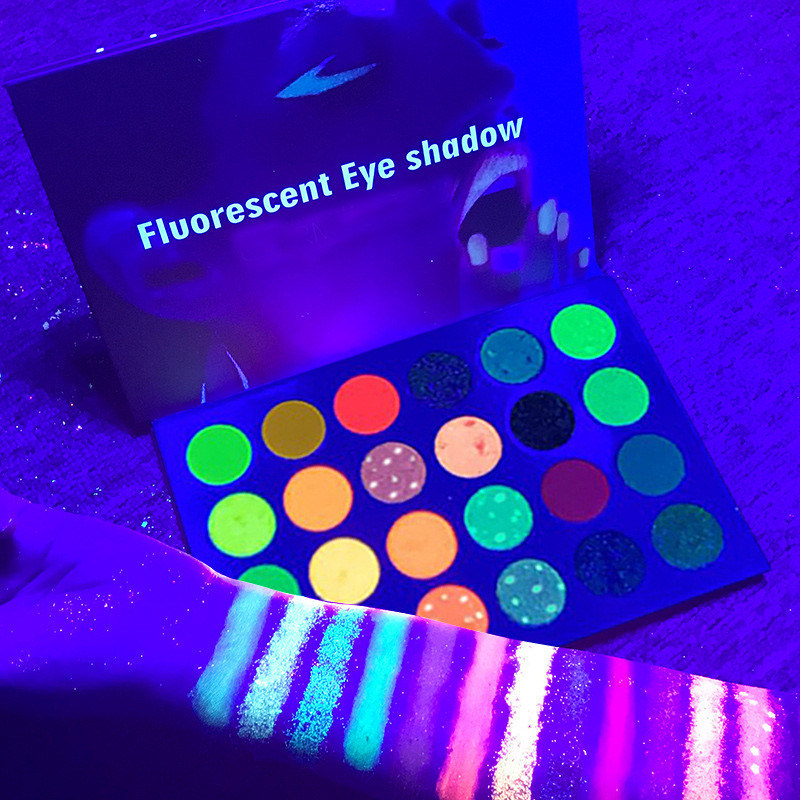 24 Colors Neon Eyeshadow Palette Glow UV Blacklight Makeup Eye Shadow ...