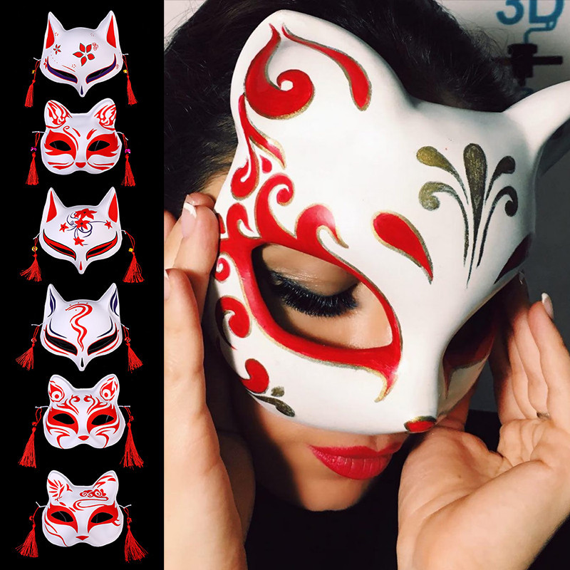 Anime Foxes Mask Women Japanese Cosplay Rave Hand-Painted Anime Demon ...