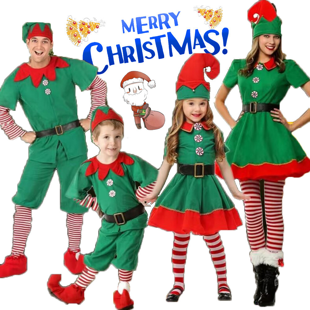 Christmas Elf Costume Girls Boys Xmas Santa Claus Green Elf Dress For 