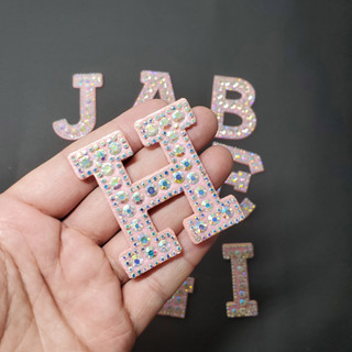 ☃Pink A-Z Letter Rhinestone Alphabet Applique 3D Iron On Patch Clothing ...