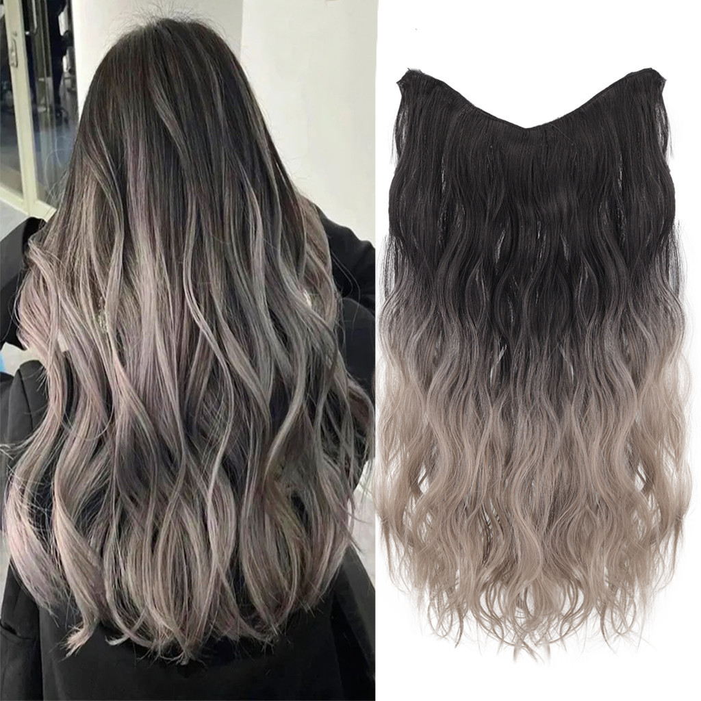Long Wave Synthetic V-shaped Gradient Water Ripple Hair Extension Clip ...