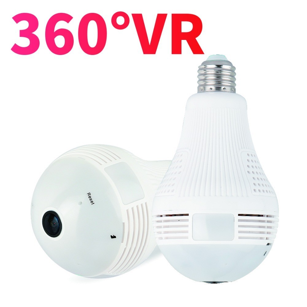 ☸Bulb Light Wireless IP Camera 960P FishEye 360 degree Panoramic VR ...