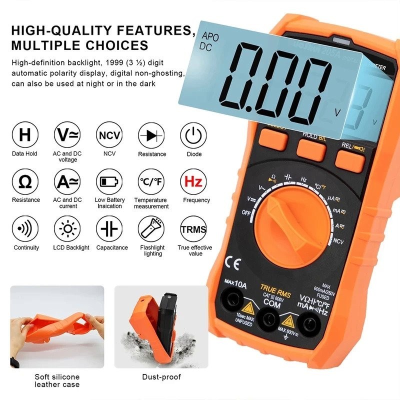 卐Newest Multimeter NCV 6000 Count True RMS ℃/F Auto Range Tester AC/DC ...