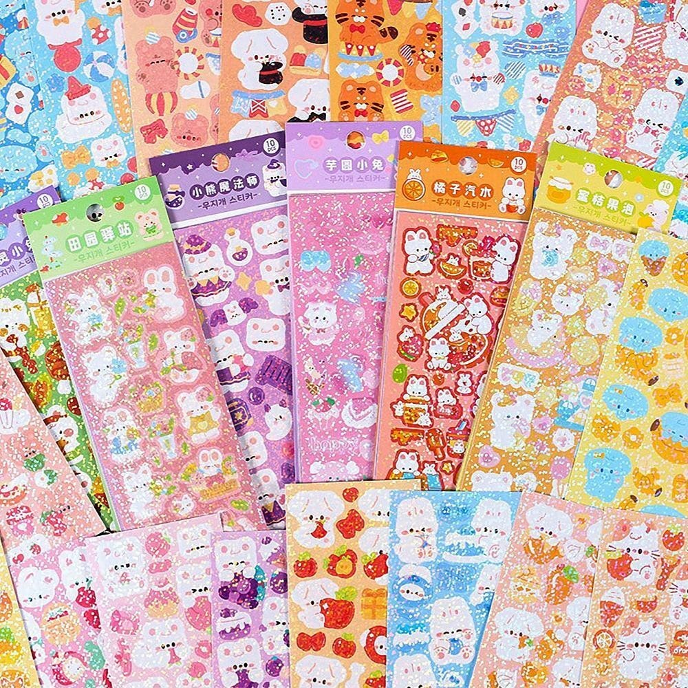 10- 100PCS Kawaii Korean Deco Sticker Pack: Cute Colorful Cartoon ...