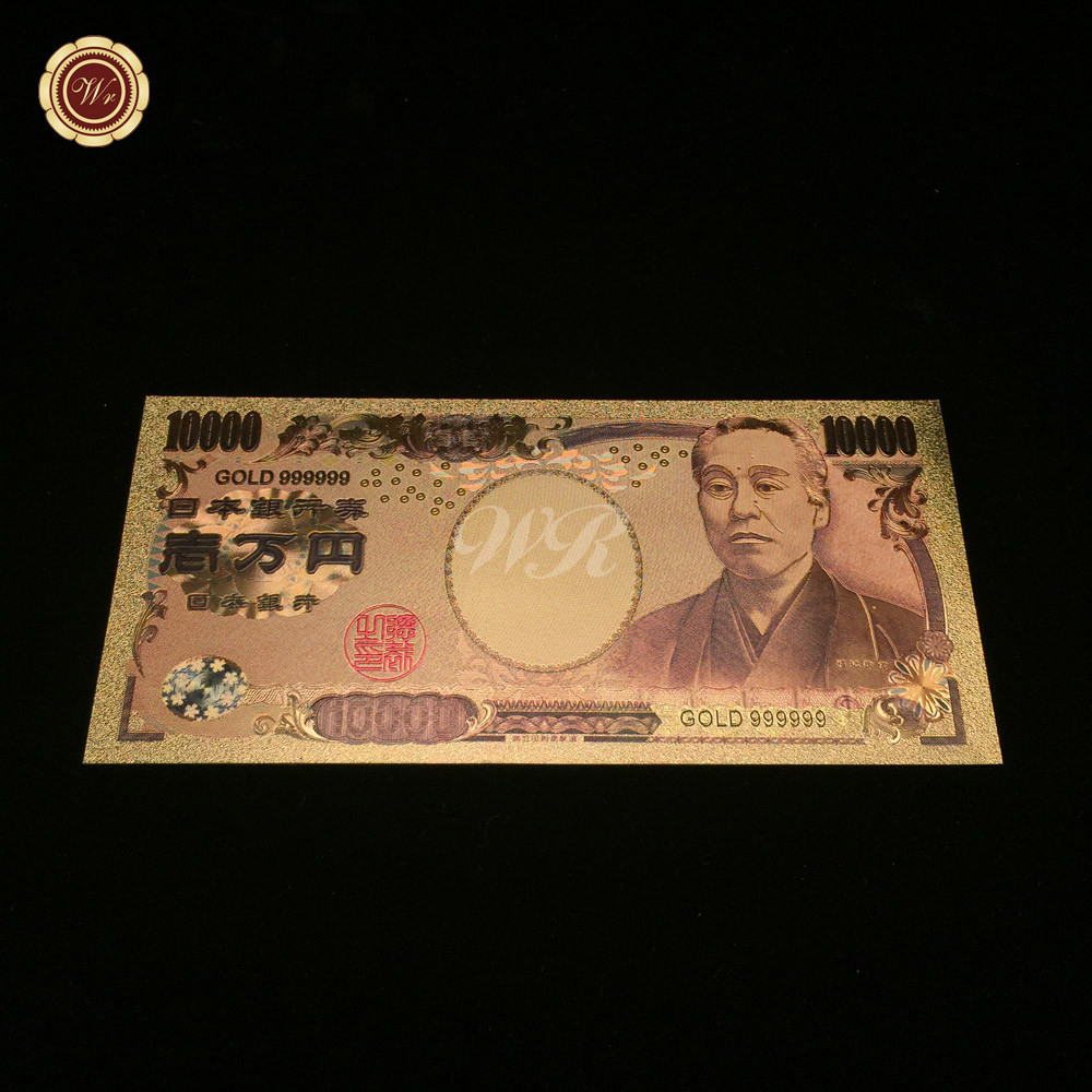 ☺wr 999 Gold Plated Paper Money Colorful Banknote Japan 10000 Yen Bill