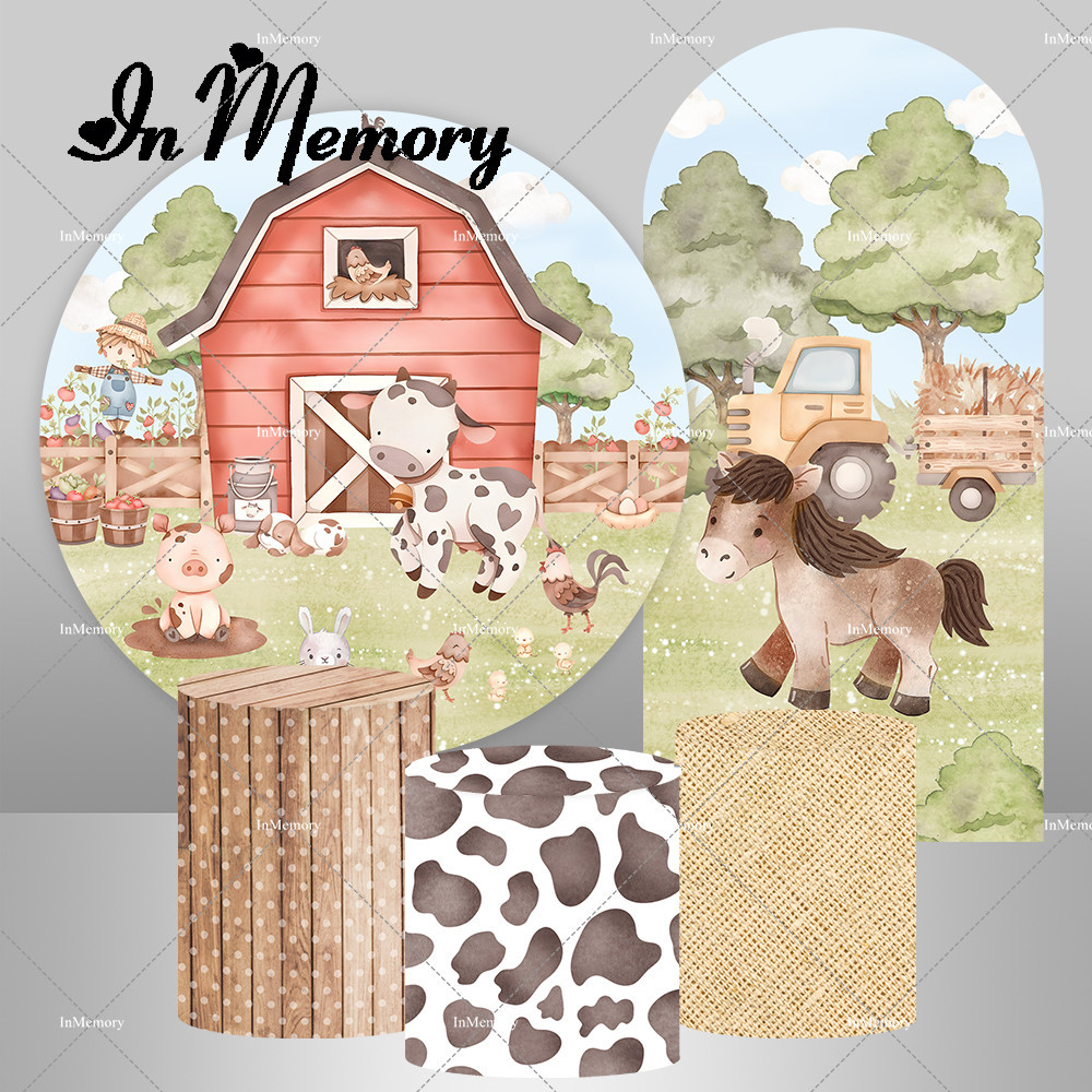 ⚖Kids Farm Theme Birthday Party Round Arch Backdrop Cover Barn Animals ...