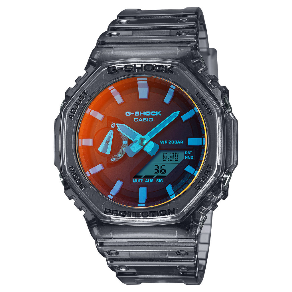 Casio G Shock GA 2100TLS 8ADR Black Clear Strap Iridescent Dial Shock Resistant 200 Meter Watch