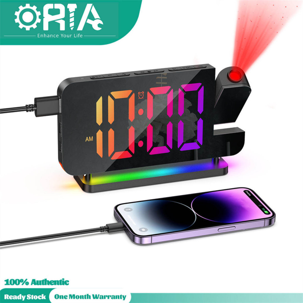 ORIA Projection Alarm Clock 7 inch LED Mirror Digital Clock with RGB ...